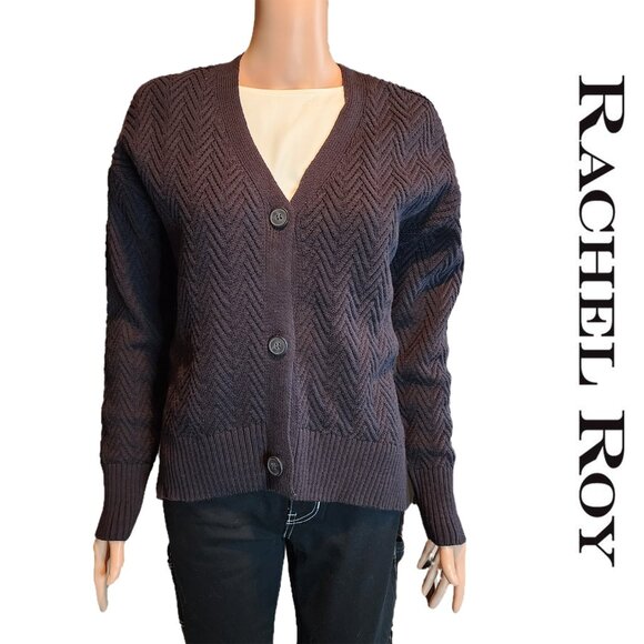 Rachel Roy Chevron V-neck Cardigan NWT Black Small - Picture 1 of 10